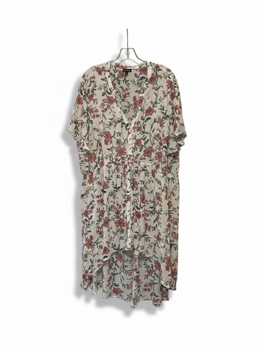 Torrid Cream Floral High-Low Tunic with Rust Pink Flowers